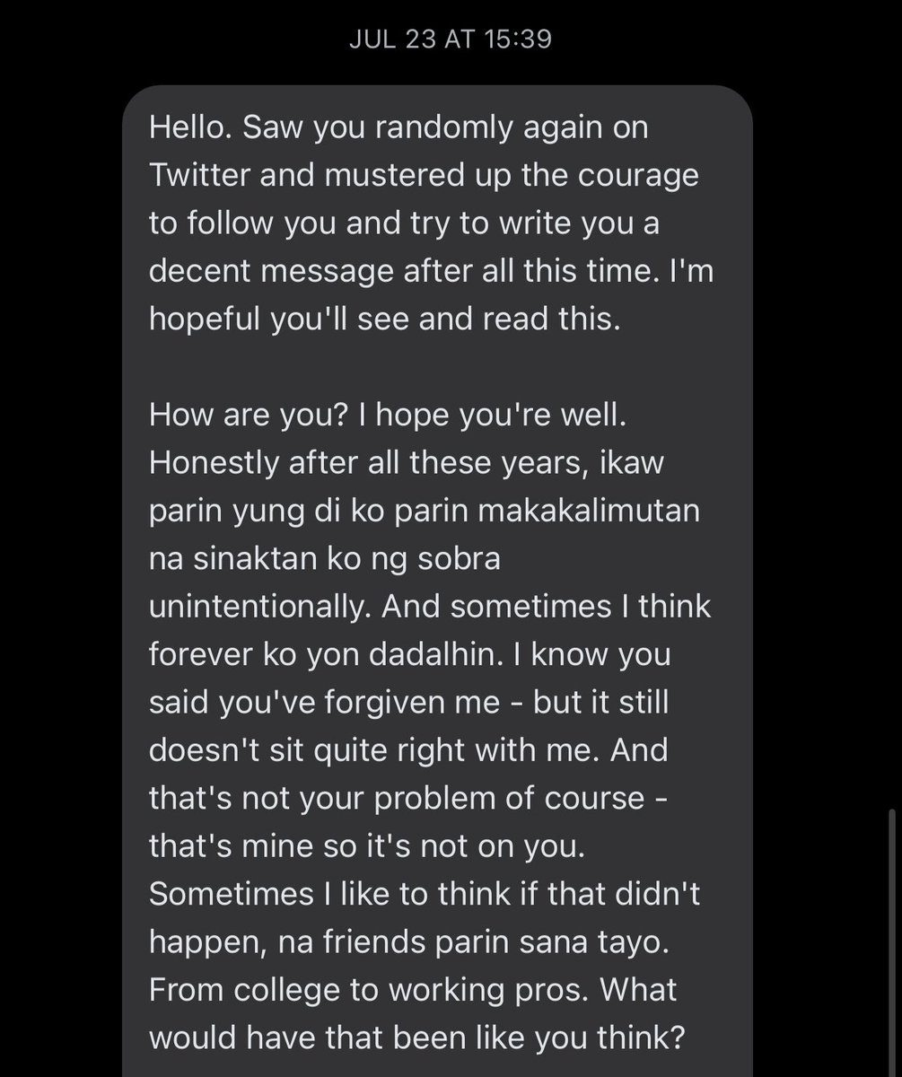 lenthehermit's tweet photo. Ngayon ko lang nabasa.

I am merely a passerby in your life. Go focus on the present instead of the past. You should forgive yourself too because I've already given you the key to get out of your guilt hell.

I'm okay, at least when it comes to what happened between us. Farewell. https://t.co/LaWOL7WSFB