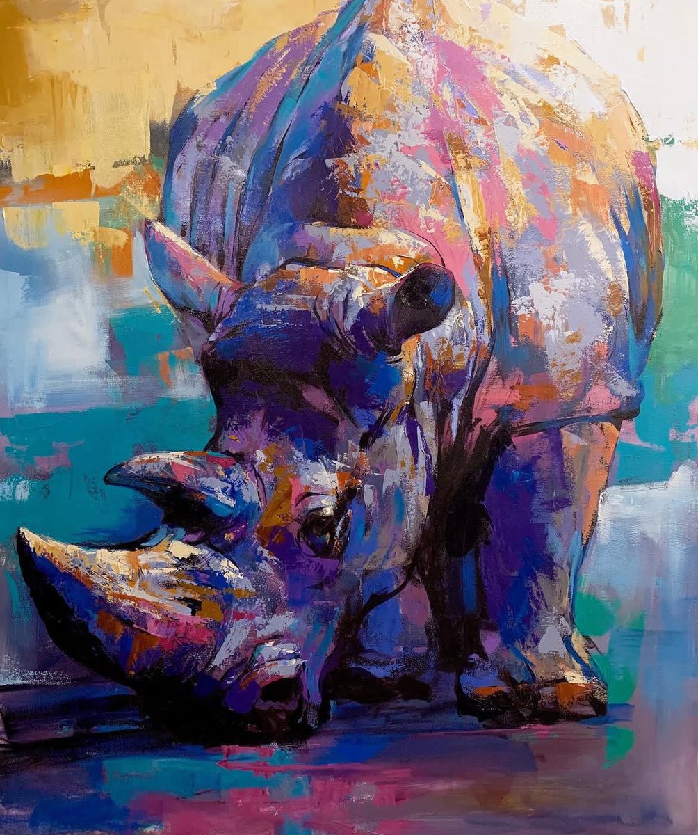 **SOLD** Rhino 30x36 inches acrylic on canvas.  #art #artist #artoftheday #artgallery #artcollector #painting #acrylicpainting #paint #paintingoftheday #creative #impressionism #modernart #animals #rhino #safari #wildlife #beast #creative #colorful #vancouverart