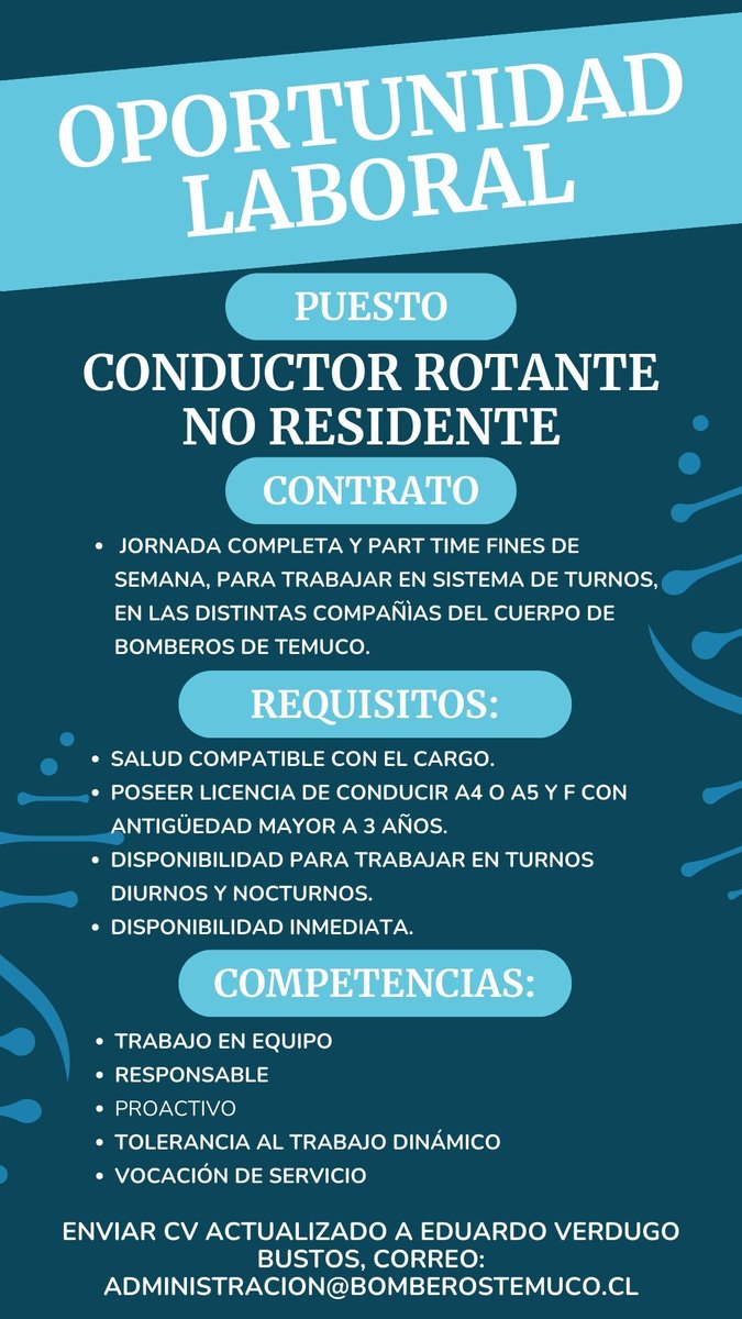 OPORTUNIDAD LABORAL EN EL CUERPO DE BOMBEROS DE TEMUCO