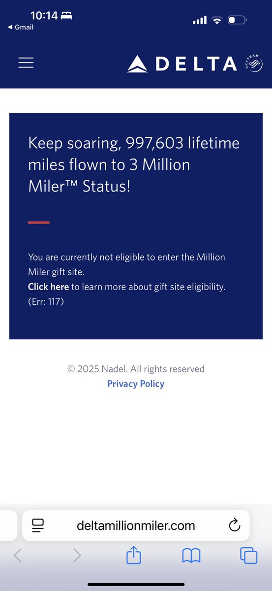 D_Chesnut's tweet photo. What do you get when you reach 2 million lifetime miles on Delta? You get an email that tells you to come back when you’ve reached 3 million miles to get a gift!  @Delta #CustomerExperience https://t.co/ieiLCaWWKV