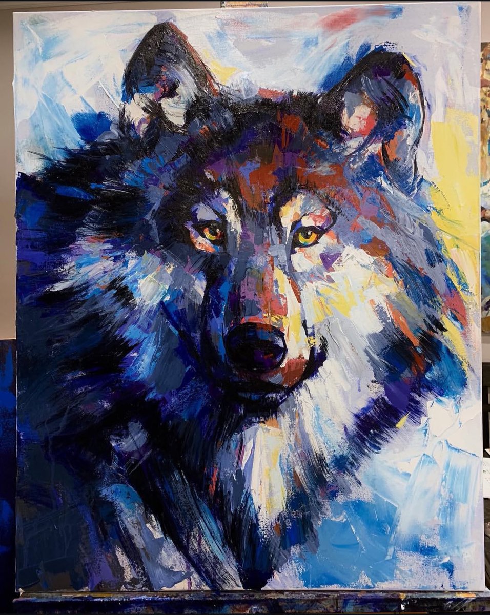 Today's painting is wolf! 24x30 inches acrylic on canvas. #art #artist #vancouverart #artoftheday #colorful #creative #painting #acrylicpainting #paint #paintingoftheday #artcollector #artgallery #gallery #animal #wildlife #wolf #modernart #wolves #animalportraits #canine