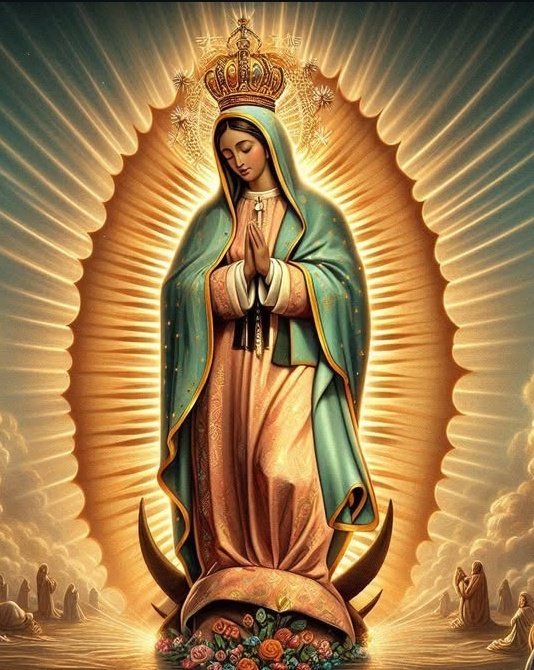 ✝️ Dios te salve, María, 
llena eres de gracia;
el Señor es contigo.
Bendita Tú eres 
entre todas las mujeres,
y bendito es el fruto de tu vientre, Jesús. 

Santa María, Madre de Dios,
ruega por nosotros, pecadores,
ahora y en la hora de nuestra muerte. Amén 🙏