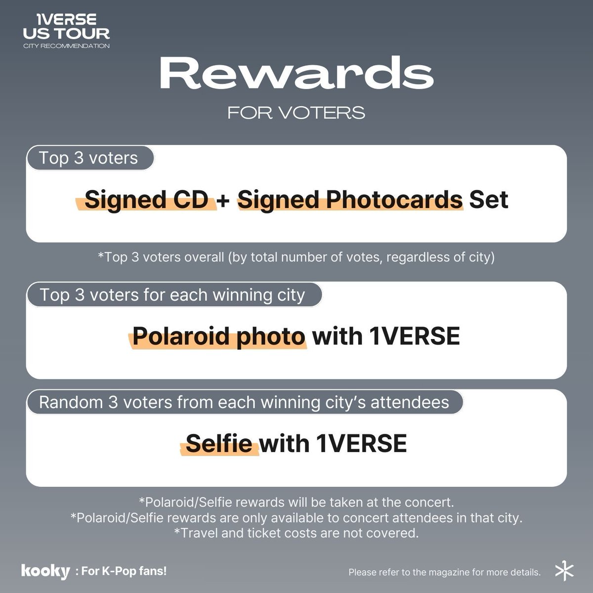 kooky__official's tweet photo. 📣 1VERSE US Tour – City Recommendation 🇺🇸
📆Aug 14, 12PM – Aug 18, 12PM (KST)
🏆The Top 12 cities will move on to the Main Vote!
🧡Full Guide: https://t.co/Fre4Men33v
@1VERSE_official #1VERSE #KookyPartners