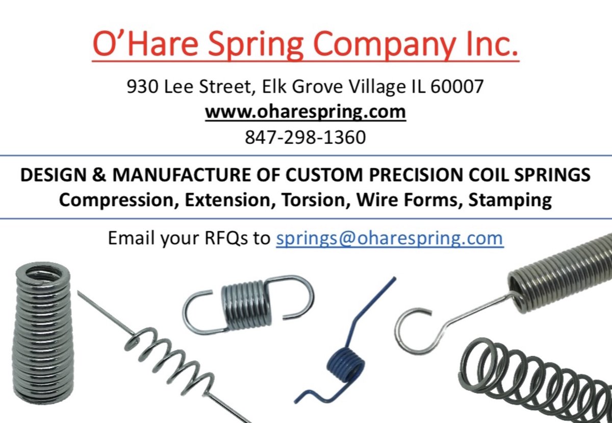 OhareSpring's tweet photo. O'Hare Spring Company is hiring experienced SPRING MAKERS.  

Candidates must have 5+ years experience with spring coiling machines.

Please call 847-298-1360 or email springs@oharespring.com to apply at our ELK GROVE VILLAGE, ILLINOIS facility. https://t.co/2lBltg0LXg