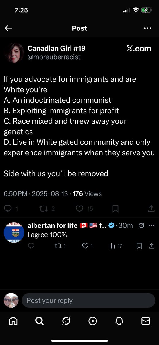 CanadianGirlee's tweet photo. Is this a threat @moreuberracist ?
We will NOT be “removed” from our own country, moron. The only way you’re gonna be able to do that is by force and numbers which you don’t have. 🥱 

#delusinal 
@UFVRD_RCMP @rcmp https://t.co/iTLtbBfufV