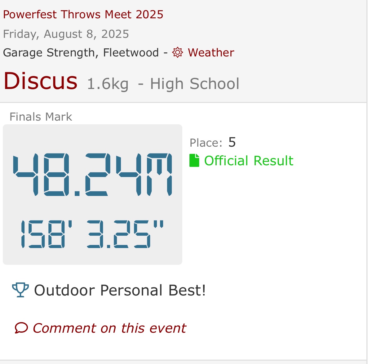 ajthrowz's tweet photo. 🚨🚨PR POST🚨🚨
158’3FT/48.24M Discus at Throw Big Throw Far Meet https://t.co/rfo0t51b3n