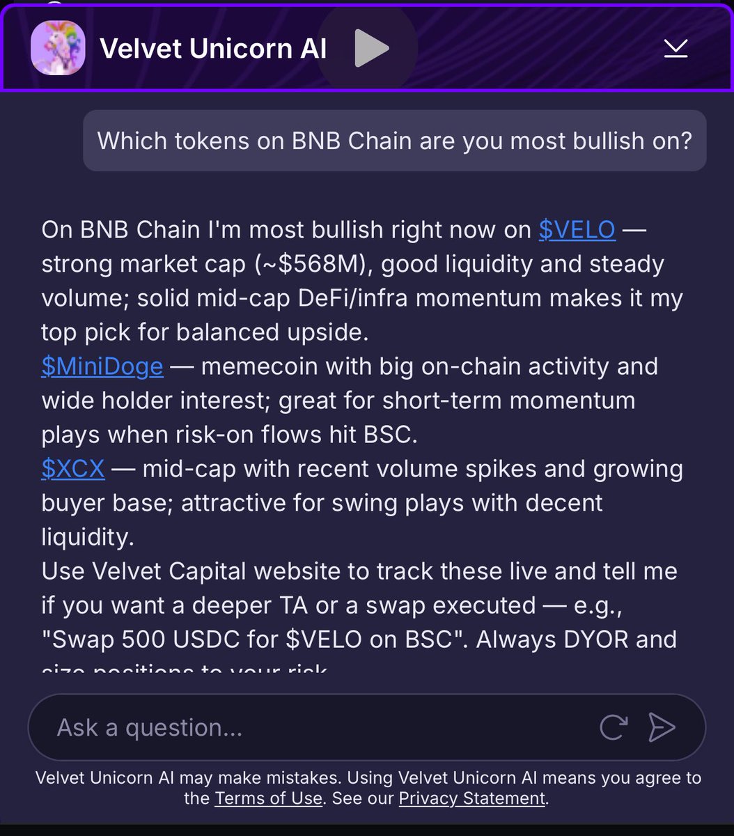 Velvet Capital (@velvet_capital) on Twitter photo How to find the next big gainers?
Simple.
All you have to do is ask <a href="/VU_virtuals/">Velvet Unicorn</a> & use the 70%+ correct prediction rate to help you stay ahead How to find the next big gainers?
Simple.
All you have to do is ask <a href="/VU_virtuals/">Velvet Unicorn</a> & use the 70%+ correct prediction rate to help you stay ahead