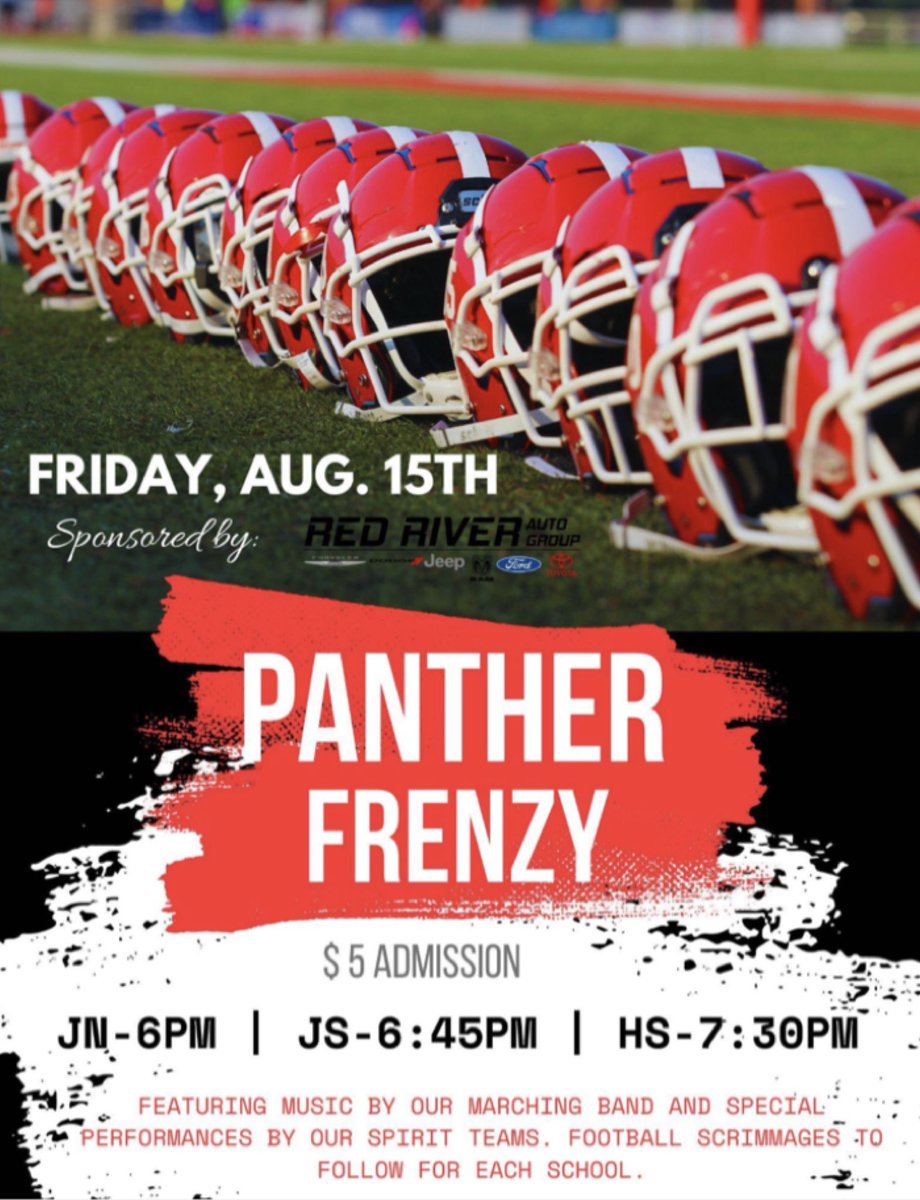 Cabot Athletic Dept. (@cabotathdept) on Twitter photo 🚨 <a href="/CabotFB/">Cabot Football</a> FRENZY
FRIDAY, Aug 15
📍 Panther Stadium
🏈 JH- 6 & 6:45 PM
🏈 <a href="/CabotHigh/">Cabot High School</a>-7:30 PM
🎟 tinyurl.com/2wf7tbfe
❤️🤍 LET’S GO PANTHERS! <a href="/cabotsd/">Cabot Public Schools</a> <a href="/CabotFA/">Cabot FA</a> <a href="/CabotAT/">Jason Cates LAT, ATC</a> <a href="/ChadBurke4/">Chad Burke</a> <a href="/keithmxatc/">Keith Shireman, ATC/LAT</a> <a href="/hunterjackson51/">Hunter Jackson</a> <a href="/coach_tarrant/">Coach LJ Tarrant</a> <a href="/CoachGibson96/">Blake Gibson</a> <a href="/CoachBenFord1/">Coach Ben Ford</a> <a href="/CabotJHNFball/">Cabot Jr. High North Football</a> 🚨 <a href="/CabotFB/">Cabot Football</a> FRENZY
FRIDAY, Aug 15
📍 Panther Stadium
🏈 JH- 6 & 6:45 PM
🏈 <a href="/CabotHigh/">Cabot High School</a>-7:30 PM
🎟 tinyurl.com/2wf7tbfe
❤️🤍 LET’S GO PANTHERS! <a href="/cabotsd/">Cabot Public Schools</a> <a href="/CabotFA/">Cabot FA</a> <a href="/CabotAT/">Jason Cates LAT, ATC</a> <a href="/ChadBurke4/">Chad Burke</a> <a href="/keithmxatc/">Keith Shireman, ATC/LAT</a> <a href="/hunterjackson51/">Hunter Jackson</a> <a href="/coach_tarrant/">Coach LJ Tarrant</a> <a href="/CoachGibson96/">Blake Gibson</a> <a href="/CoachBenFord1/">Coach Ben Ford</a> <a href="/CabotJHNFball/">Cabot Jr. High North Football</a>