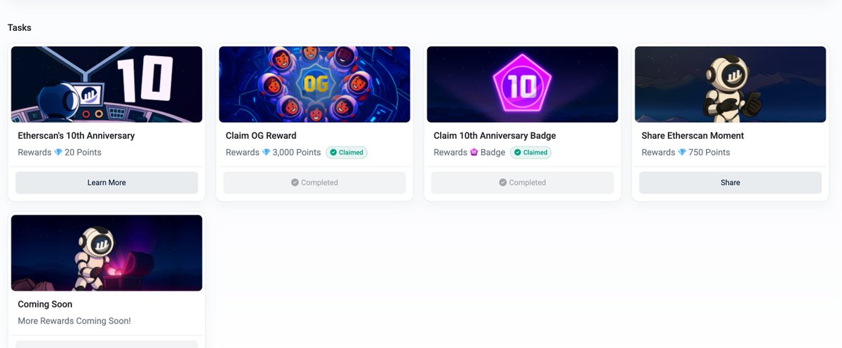 shillingbag's tweet photo. #10YearsofEtherscan  @etherscan rolled out a points reward system! https://t.co/H7ZYGf05vW