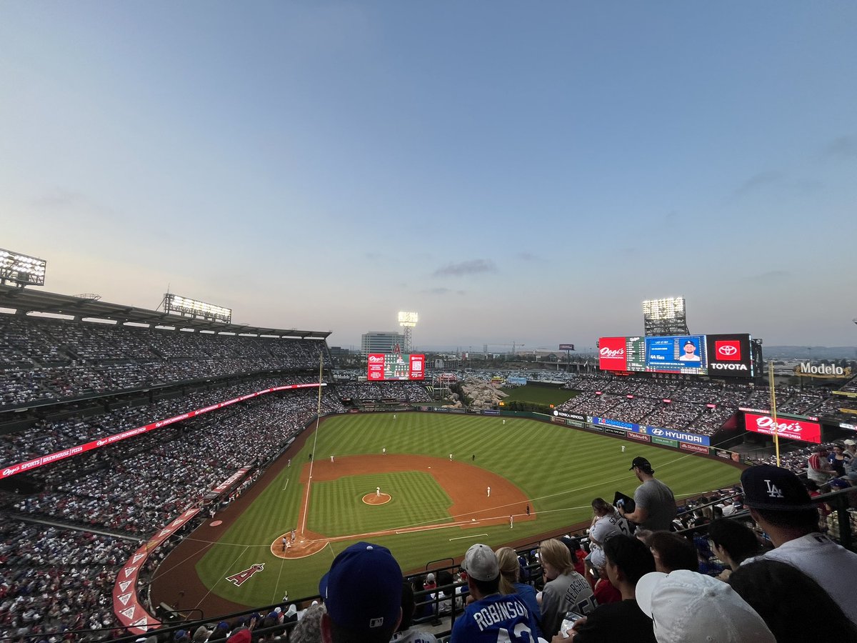 swingbsbll's tweet photo. Apologies to my dedicated followers for my lack of activity over the last week or so. I have been on vacation in California… tonight I am in Anaheim for Shohei’s first start against his old team. Blessed to be here on such a beautiful night! Thankful to witness greatness https://t.co/4U7a9Gikkd