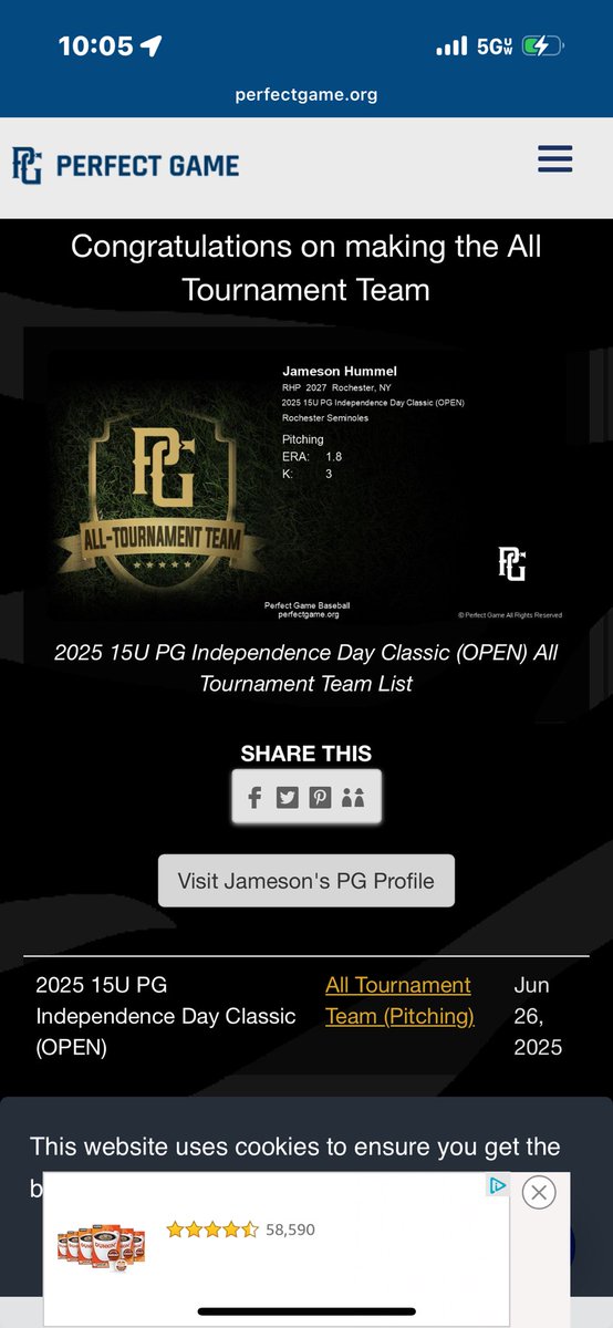 Honored to be recognized as an All-Tournament pitcher at the 2025 15U PG Independence Day Classic. <a href="/rocseminoles/">rochesterseminoles</a> <a href="/PG_NewEngland/">PG_NewEngland</a> <a href="/PG_Scouting/">Perfect Game Scout</a> <a href="/BUncommitted/">Baseball_Uncommitted</a> <a href="/UncommittedEAST/">#UncommitedEast PLAYER'S VIDEOS. GET RECRUITED!</a> <a href="/UncommittedUsa/">UncommittedPlayersUSA</a>