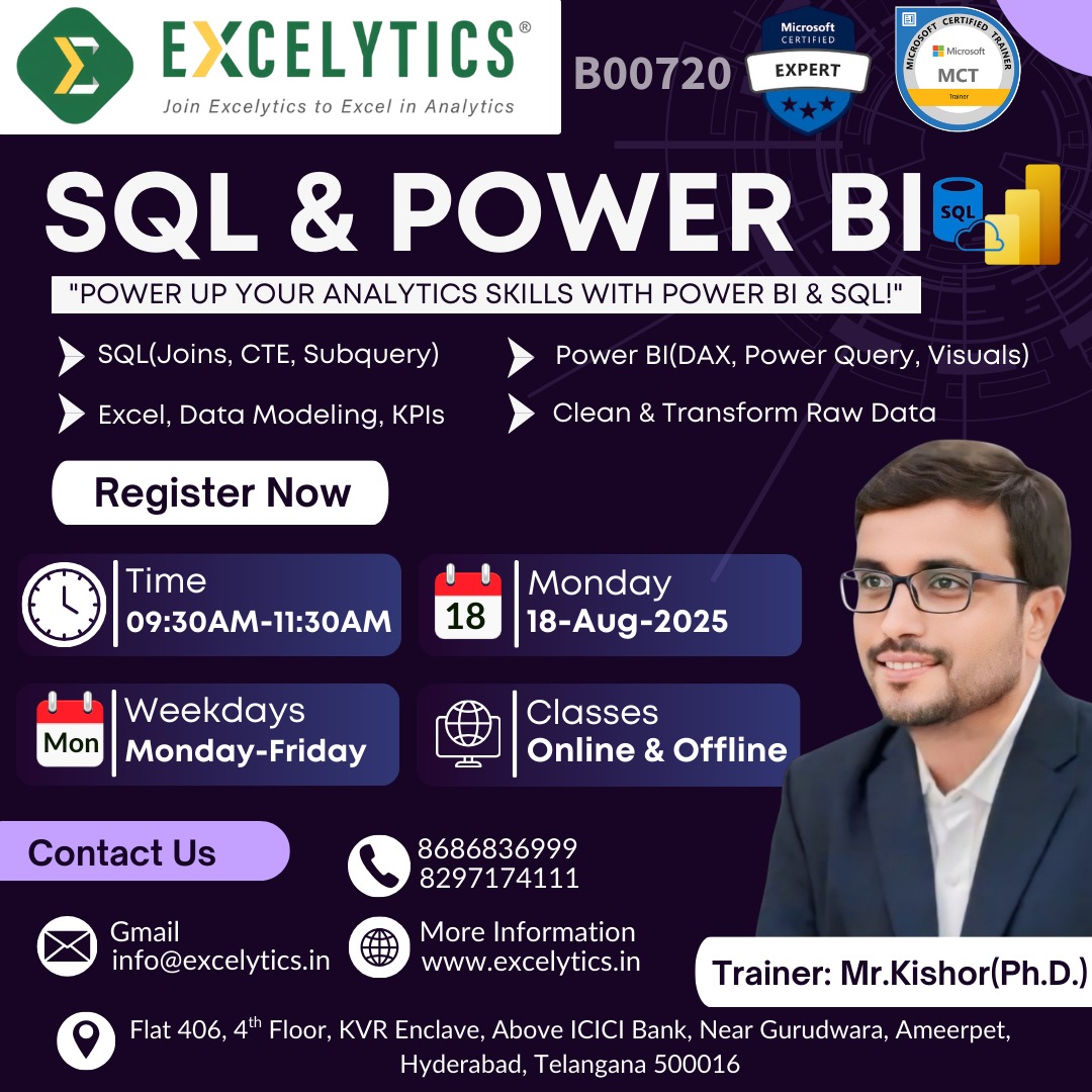 excelytics_info's tweet image. Hi,

Hope you are doing well, wanted to keep you posted that we have Demo session SQL &amp;amp; Power BI on 18-Aug-2025 between 09:30AM-11:30AM by Mr. Kishor 

  Registration Lin k : forms.gle/sKoE3RXg86kVcg…

 WhatsApp Link : chat.whatsapp.com/Ip2B7MiytWLCCl…

 Zoom Link : excelytics.info/B00720
