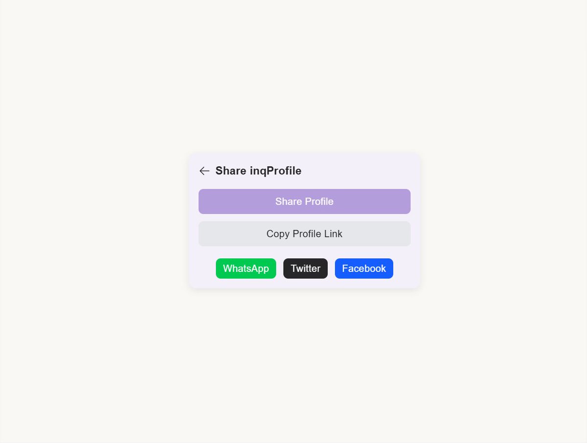 code_with_joe's tweet image. Made sharing your inqProfile a breeze!
Now you can send your vibe to the world in just one tap 🌍✨
💬 Who’s the first person you’re sharing your profile with?
#buildinpublic #MERNStack #WebDev #UIUX #Startup