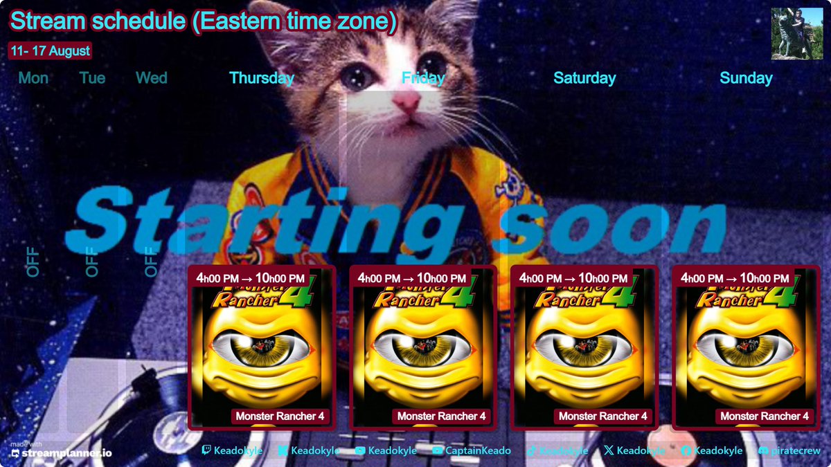Keadokyle's tweet image. new streaming schedule is up #ps2 #Retro #streamer still working on these schedules so background are temporary of stuff I had from my 11 years of streaming
