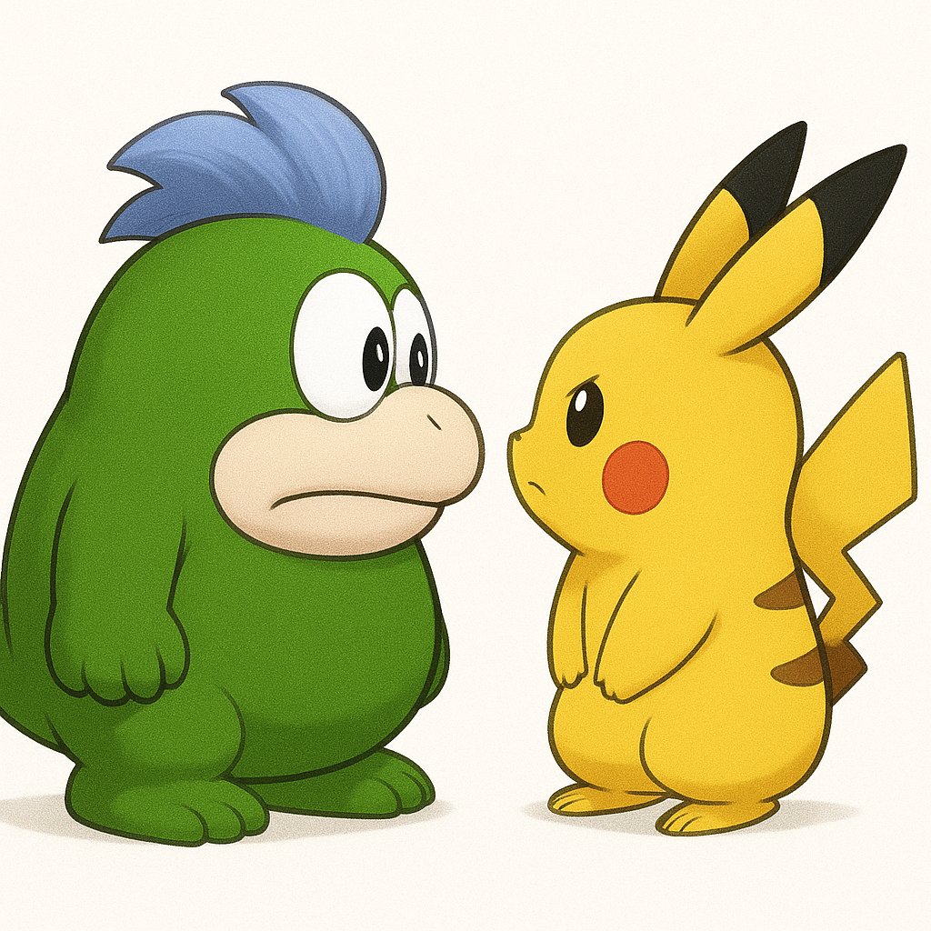 見つめ合うガボンとピカチュウ😳 

#ピカチュウ #ガボン #初対面