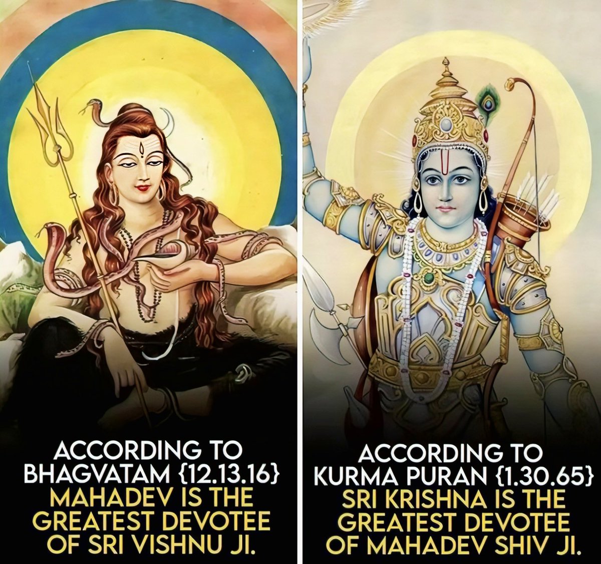 🧵 Thread: In Sanatan Dharma, the bond between Shri Vishnu &amp; Mahadev is beyond comparison.
Both are not rivals - they are each other's greatest devotees.
Let’s explore this divine friendship that transcends time &amp; ego. 👇