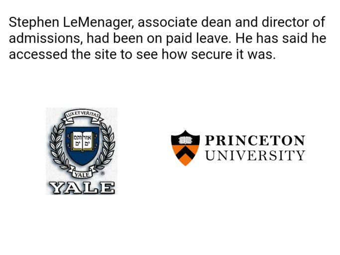 2002: Princeton announced that a dean would be fired for unauthorized access to Yale's admissions site. He was "seeing how secure" it was.

Story: usatoday30.usatoday.com/tech/news/2002…

But he wasn't fired - he was appointed to a new position: nytimes.com/2003/03/30/nyr…