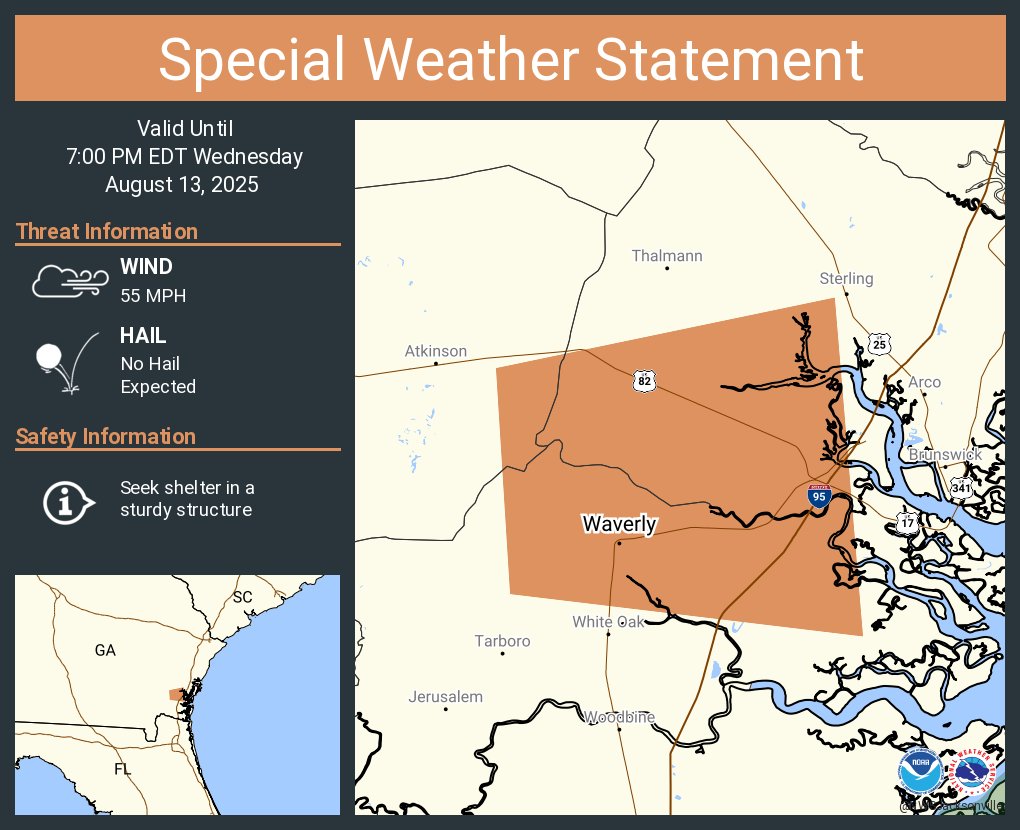A special weather statement has been issued for Waverly GA until 7:00 PM EDT