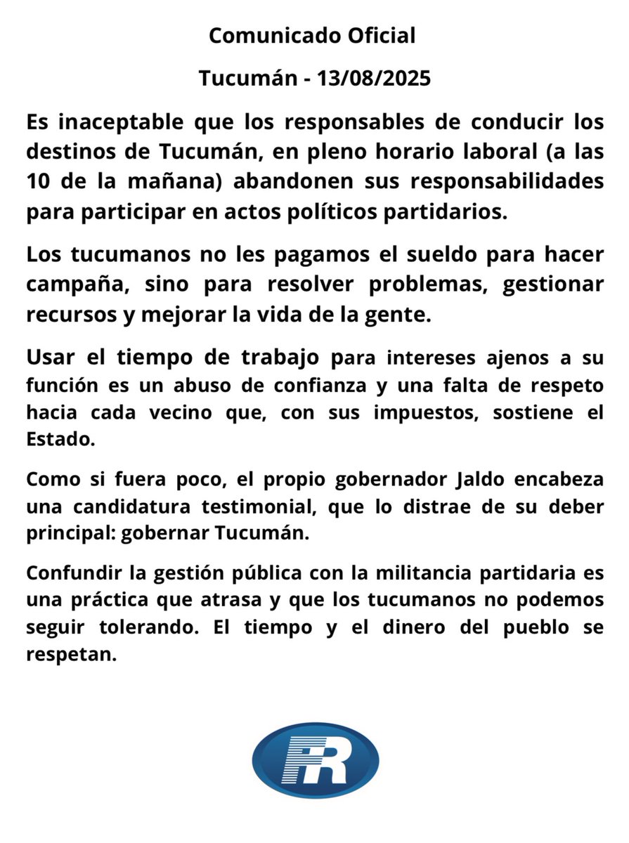 ricardobussi's tweet photo. 📑COMUNICADO OFICIAL FR | BASTA DE ABUSAR DEL ESTADO

Funcionarios que abandonan sus responsabilidades en horario laboral para hacer campaña le faltan el respeto a cada ciudadano que paga sus impuestos.

El tiempo y el dinero del pueblo no son botín partidario. En #FuerzaRepublicana defendemos la transparencia y la responsabilidad.