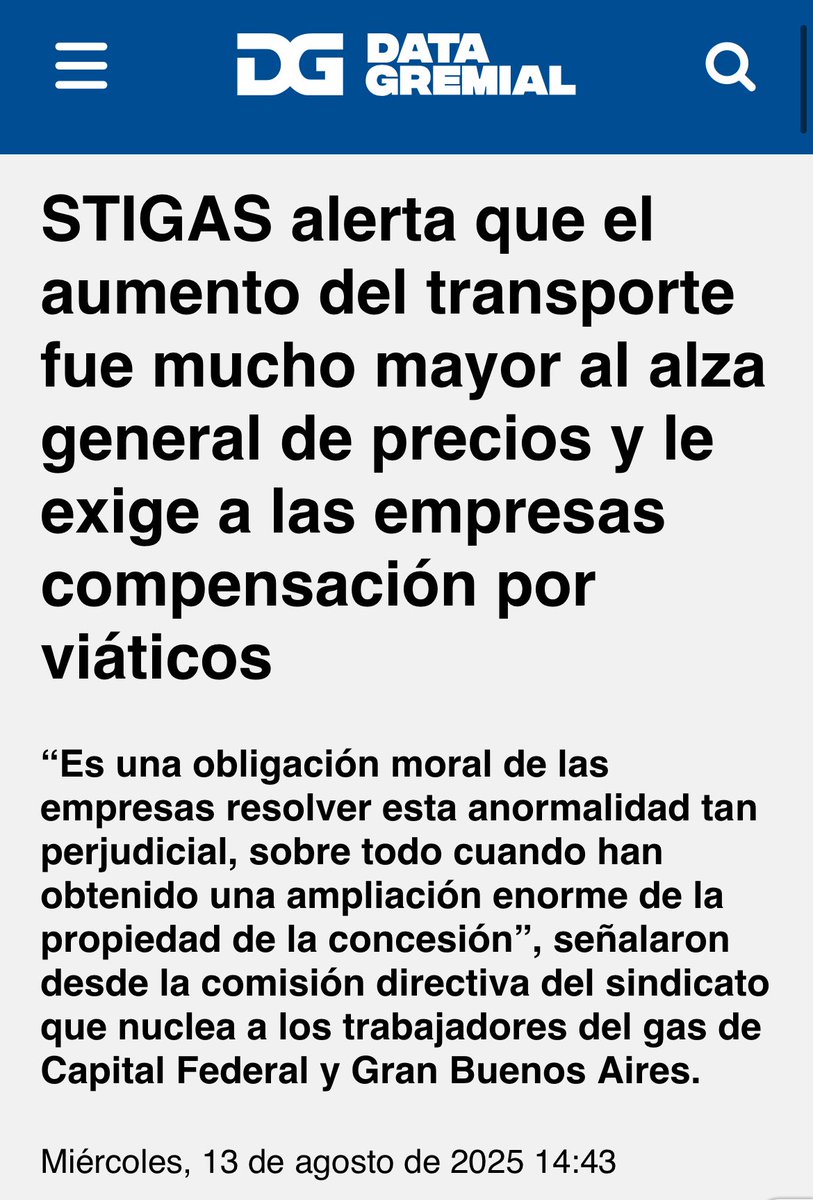 Stigas_ba's tweet photo. 📃Comunicado de nuestro sindicato 

La quita de subsidios impulsada por el gobierno de Javier Milei generó un incremento en el transporte muy por encima del alza general de precios. “En los últimos 19 meses, la inflación fue del 214%, pero el transporte subió mucho más. https://t.co/Kyc55myEq3