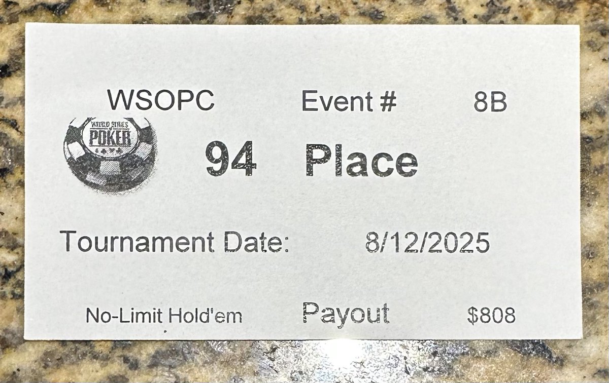 AlmostFamousJoe's tweet image. BANG! BANG! 

Another GREAT night. 

We got 94th in Event#8B #MONSTERSTACK

We also hit a MLB parlay $10=$250 +2400

Im so Thankful i get to do this, and even more so on days like this. 
Nothing is Guaranteed especially Wins. 

#Caesars #DraftKings #Fanduel #BetMGM #WSOP #Blessed