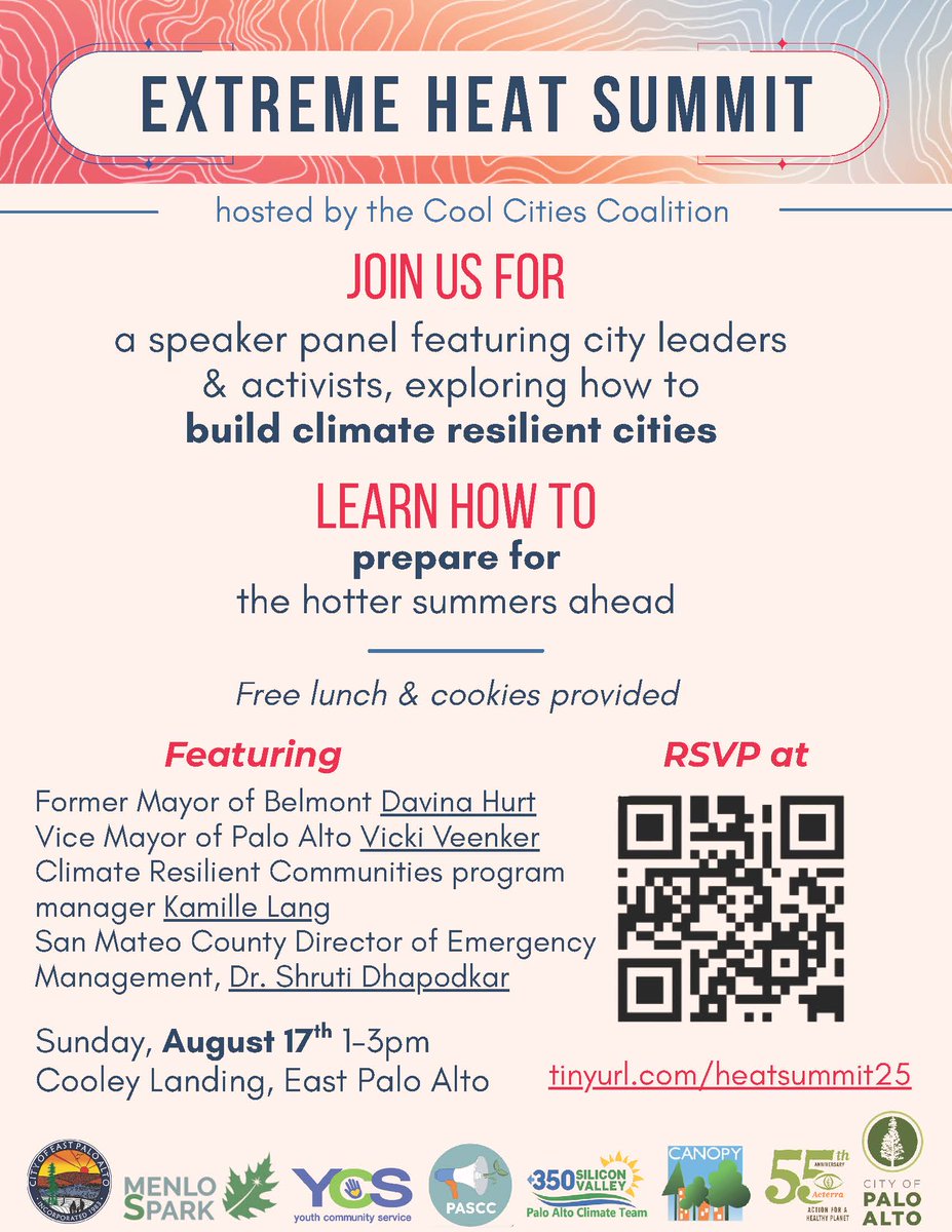 Last summer, Stanford students &amp; community members joined the 2024-2025 Bay Area Heat Mapping Campaign in Palo Alto, East Palo Alto, &amp; Menlo Park🌡️ Don't miss the 2025 Extreme Heat Summit featuring incredible speakers like Dr. Shruti Dhapodkar &amp; Vice Mayor Vicki Veenker!