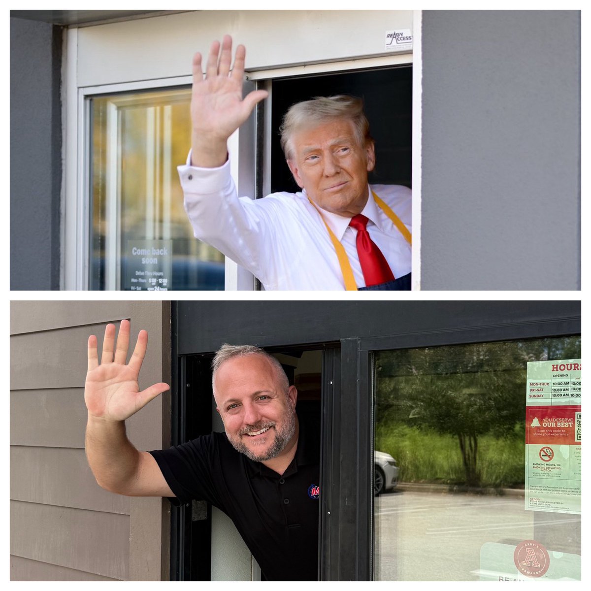 From the drive-thru to D.C., President Trump and I are working for you! 🇺🇸