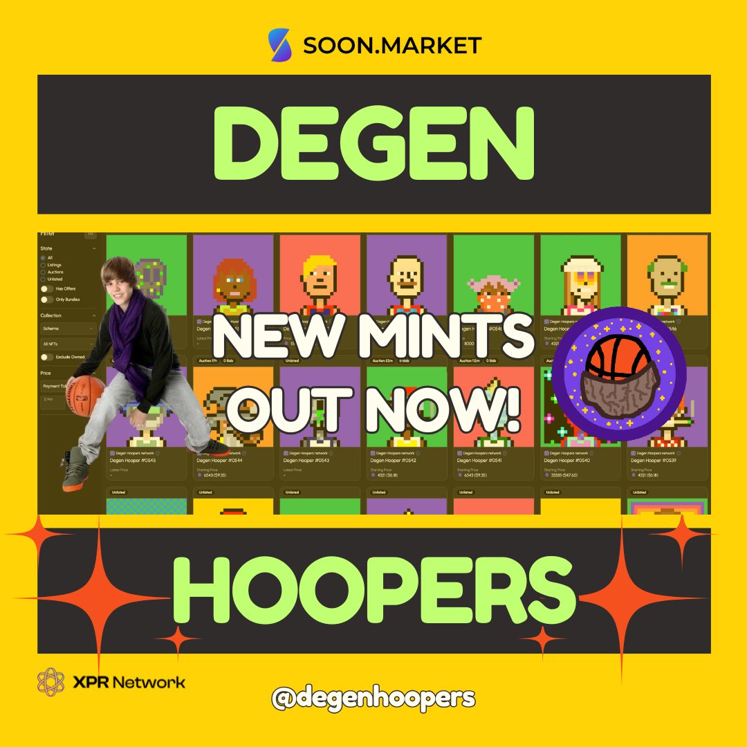 New Mints &amp; Auctions for Degen Hoopers NFTs are out now on <a href="/soon_market/">Soon.Market</a> !!

NFTs on <a href="/XPRNetwork/">XPR Network</a> $XPR