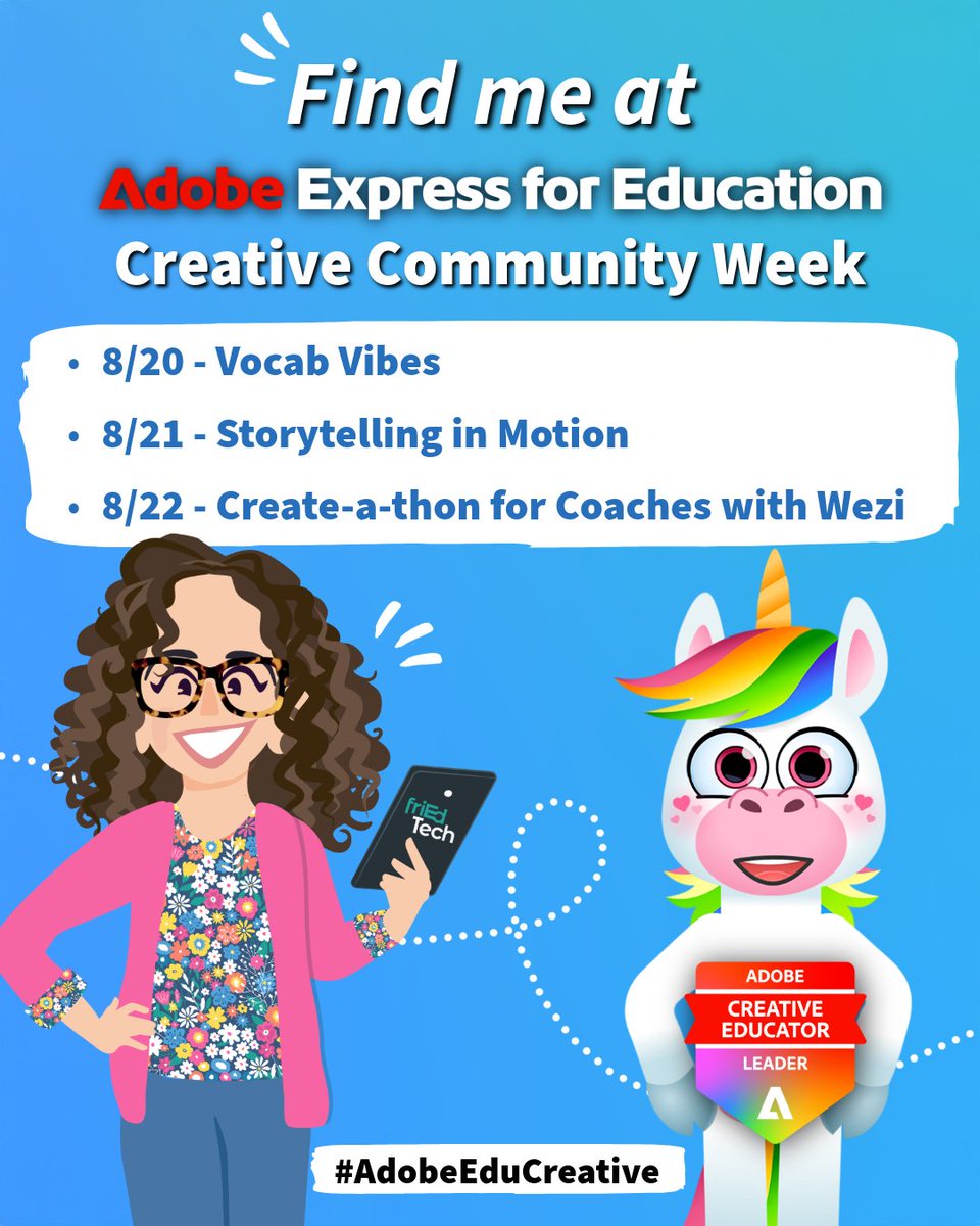 Lori Roberts (@edtechlori) on Twitter photo 💡Imagine a week of ready-to-use lessons, strategies, & templates — all shared by educators. That’s <a href="/AdobeForEdu/">Adobe For Education</a> Creative Community Week.
🗓️ Aug 18–22 | 🎟️ Free + recordings included
Join live or watch anytime: cvent.me/Kd0znW
#friEdFan #friEdTech #AdobeEduCreative 💡Imagine a week of ready-to-use lessons, strategies, & templates — all shared by educators. That’s <a href="/AdobeForEdu/">Adobe For Education</a> Creative Community Week.
🗓️ Aug 18–22 | 🎟️ Free + recordings included
Join live or watch anytime: cvent.me/Kd0znW
#friEdFan #friEdTech #AdobeEduCreative