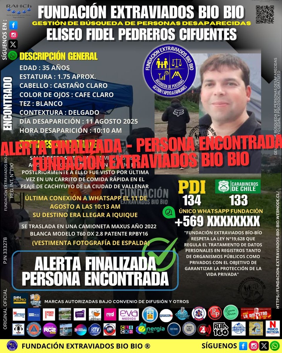 Extraviadosbiob's tweet photo. 🟢ALERTA FINALIZADA VALLENAR🟢
Fundación Extraviados Bío Bío confirma por intermedio de la denunciante, que Eliseo fue encontrado con vida, agradecemos a todos quiénes ayudaron a compartir este caso. #F_EXTRAVIADOSBIOBIO #C790 https://t.co/J99qtJy3SY
