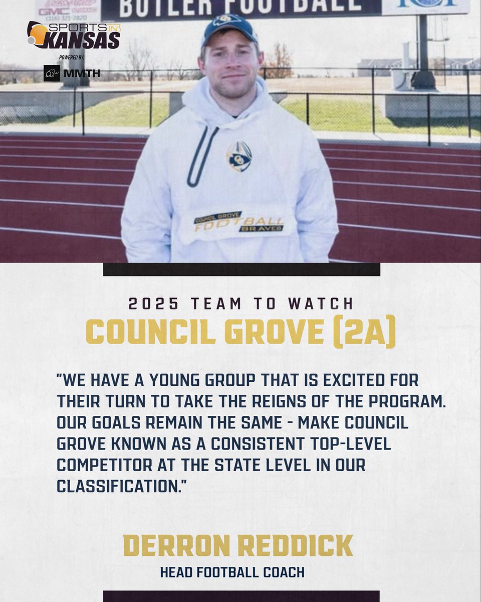 Council Grove enters the 2025 season under first-year head coach Derron Reddick, who brings 12 years of coaching experience and spent the last five seasons as the team’s defensive coordinator. Reddick earned SIK Small Classes Assistant Coach of the Year honors last fall as the