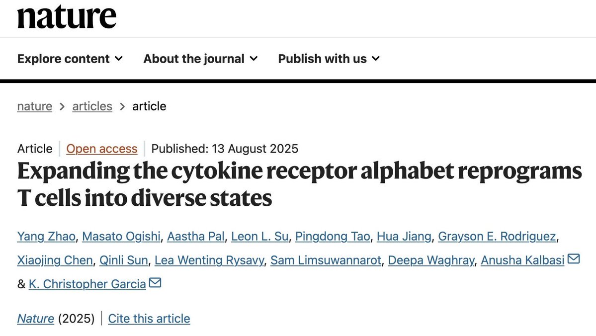 Yang Zhao (@yangzhao102) on Twitter photo Excited to share our <a href="/Nature/">nature</a> papers exploiting the receptor pairing code to expand the cytokine receptor alphabet in T cells. Nonnatual receptors reprograms T cells into myeloid lineage. Grateful for the amazing collaborators <a href="/xrtcell/">Anusha Kalbasi</a> , <a href="/MasatoOgishi/">Masato OGISHI</a> Excited to share our <a href="/Nature/">nature</a> papers exploiting the receptor pairing code to expand the cytokine receptor alphabet in T cells. Nonnatual receptors reprograms T cells into myeloid lineage. Grateful for the amazing collaborators <a href="/xrtcell/">Anusha Kalbasi</a> , <a href="/MasatoOgishi/">Masato OGISHI</a>