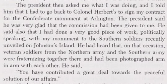 In Moses Ezekiel's memoir (p.440), he wrote about his meeting with Taft. The President was happy that Ezekiel got the contract to make the Arlington memorial since his other monument brought the old Union &amp; CSA men together. Faux historians refuse to do research!
#history #facts