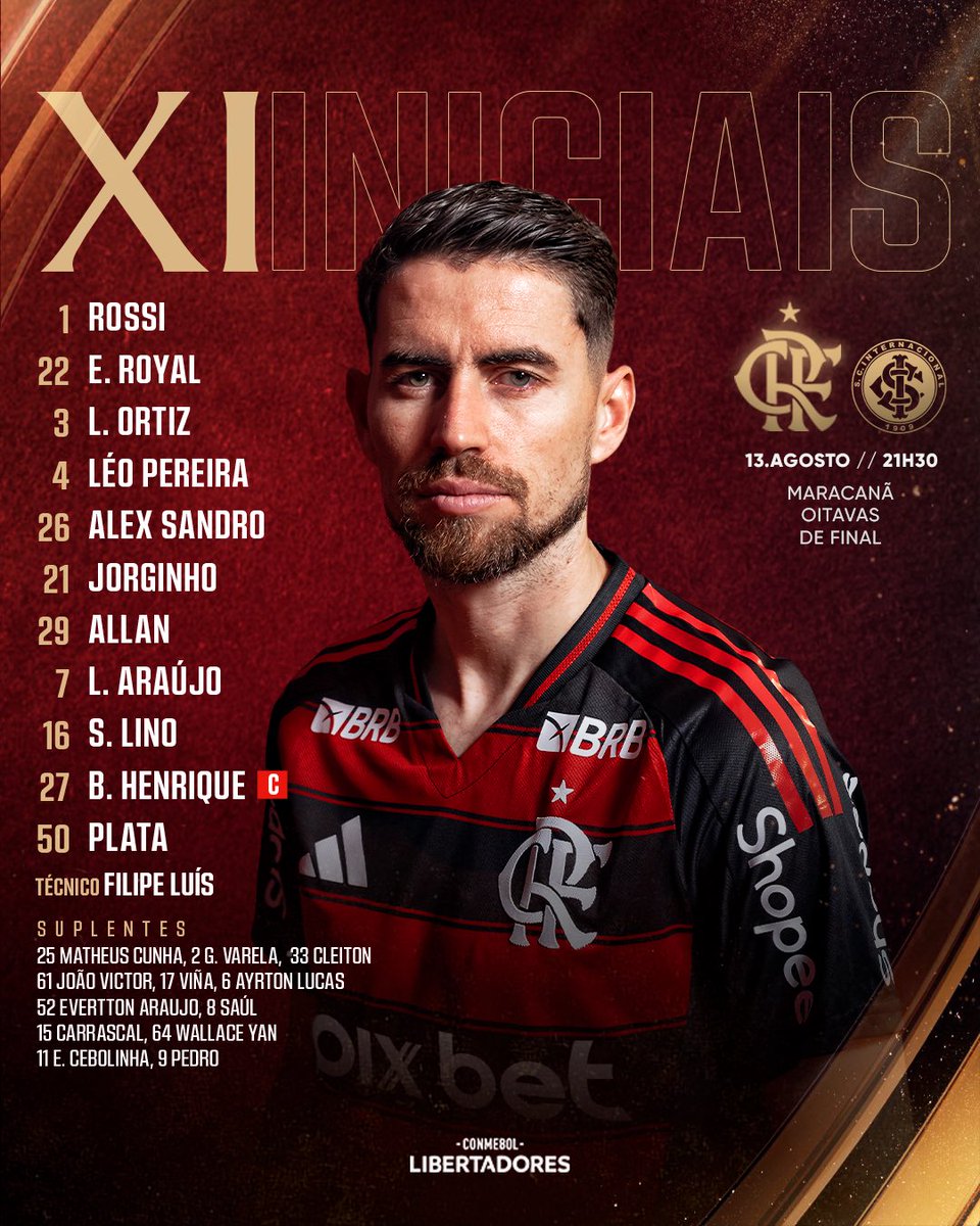 Flamengo (@flamengo) on Twitter photo NOSSO TIME É A GENTE EM CAMPO! Confira a escalação do Mengão para enfrentar o Internacional, pela <a href="/Libertadores/">CONMEBOL Libertadores</a>!
#FLAxINT #StartingXI NOSSO TIME É A GENTE EM CAMPO! Confira a escalação do Mengão para enfrentar o Internacional, pela <a href="/Libertadores/">CONMEBOL Libertadores</a>!
#FLAxINT #StartingXI