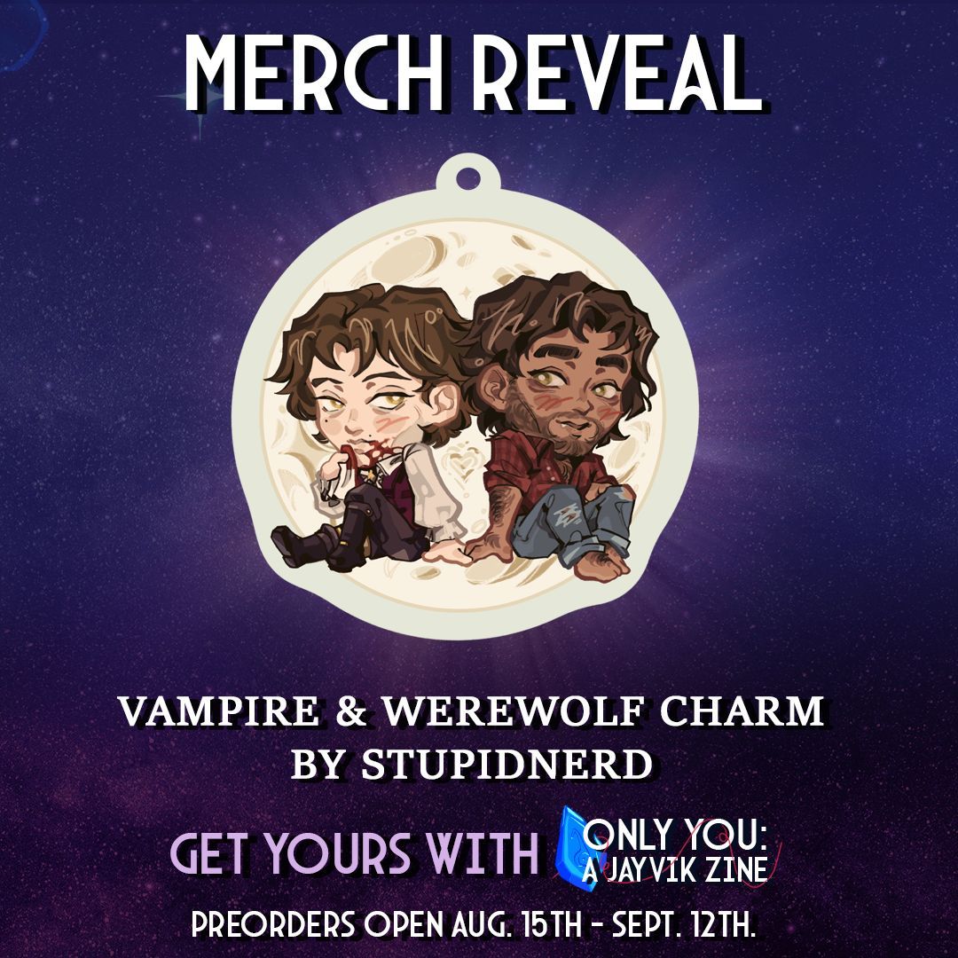 Only You: A Jayvik Zine (@onlyyoujayvik) on Twitter photo ⚙️MERCH REVEAL⚙️
There's just something a little bit charming about vampires and werewolves, isn't there? Maybe that's why we love this charm made by <a href="/stupidnerd__/">Alex🌿(jayvik enthusiast)</a>!
Mark your calendars: Preorders open Friday, August 15th and will be open through Friday, September 12th. ⚙️MERCH REVEAL⚙️
There's just something a little bit charming about vampires and werewolves, isn't there? Maybe that's why we love this charm made by <a href="/stupidnerd__/">Alex🌿(jayvik enthusiast)</a>!
Mark your calendars: Preorders open Friday, August 15th and will be open through Friday, September 12th.