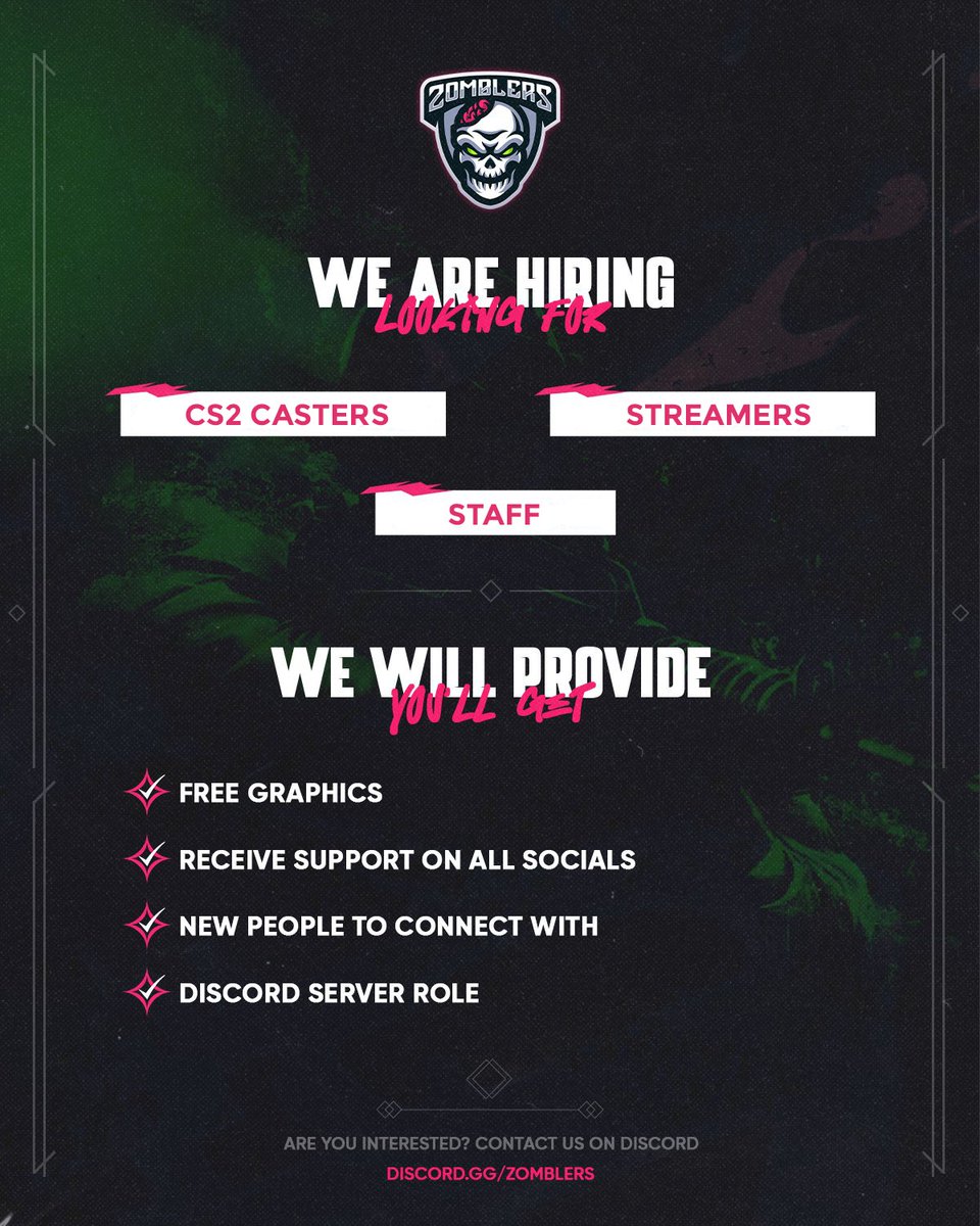 Zomblers's tweet image. NOW RECRUITING! ✅
(Discord.gg/EhsMmWRHzA)
🚨Positions:
• #Casters
• #Streamers
• #Staff
Open-a-ticket in our
@Discord if you want
to APPLY.💯🧟♂️