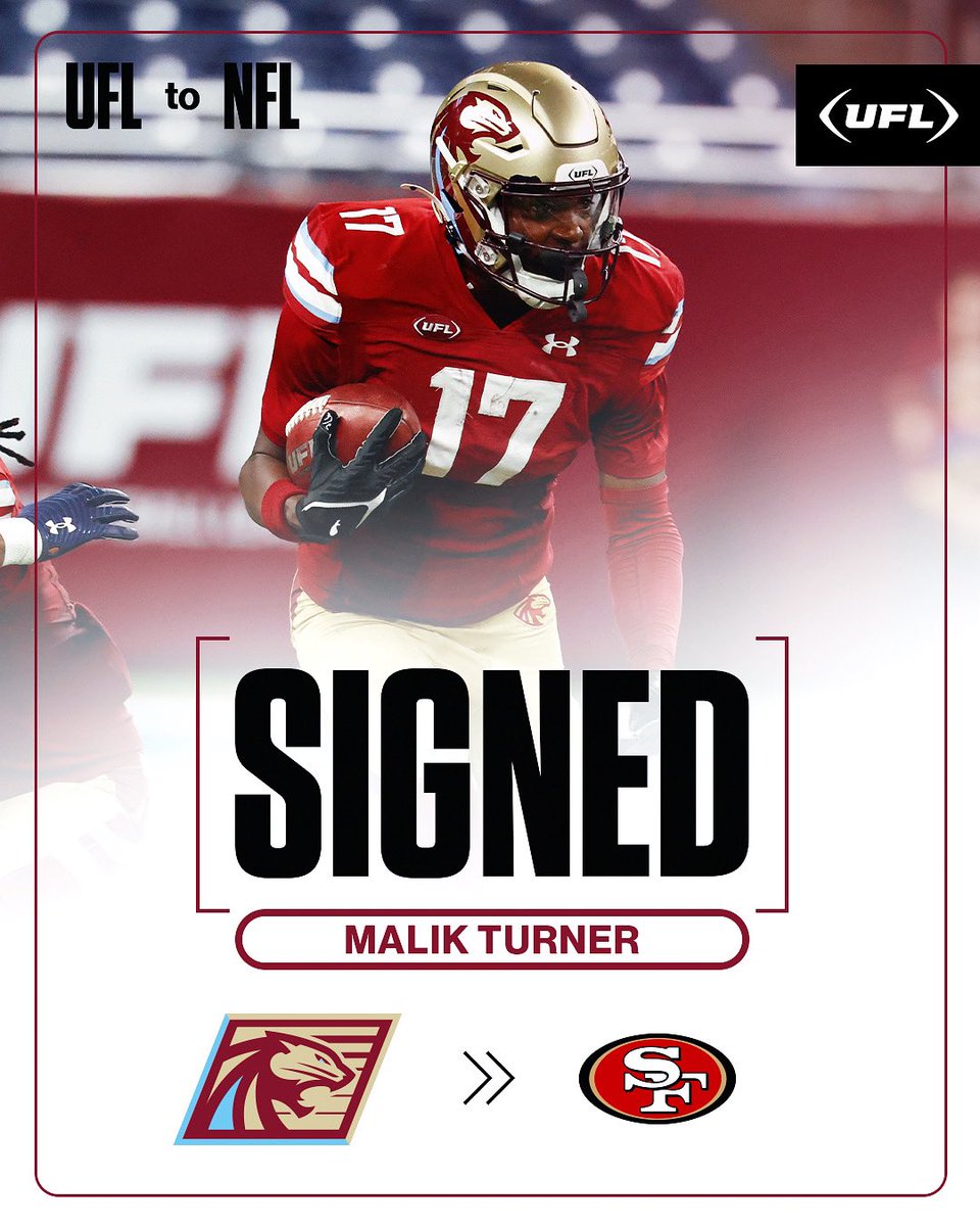 TheUFL's tweet photo. Michigan ➡️ San Fransisco

WR Malik Turner officially signs with the @49ers 

#UFLtoNFL https://t.co/b2nKiYUm3h