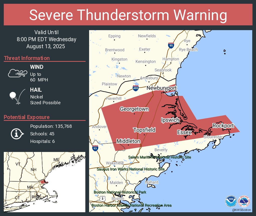 Severe Thunderstorm Warning including Newburyport MA, Rockport MA and  Ipswich MA until 8:00 PM EDT