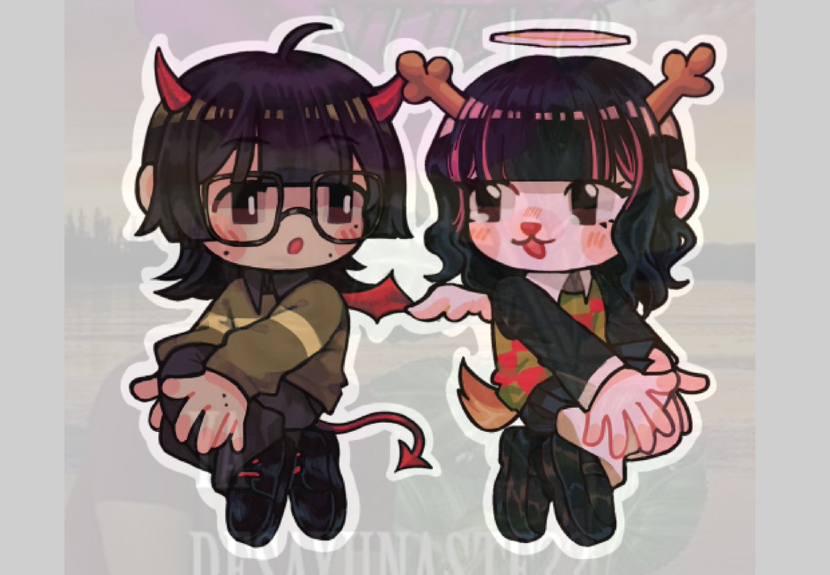 For my friends birthday I drew us as Daisuke and Ken from Digimon 02 and Kris and Noelle from Deltarune! 💙❤️💜💚