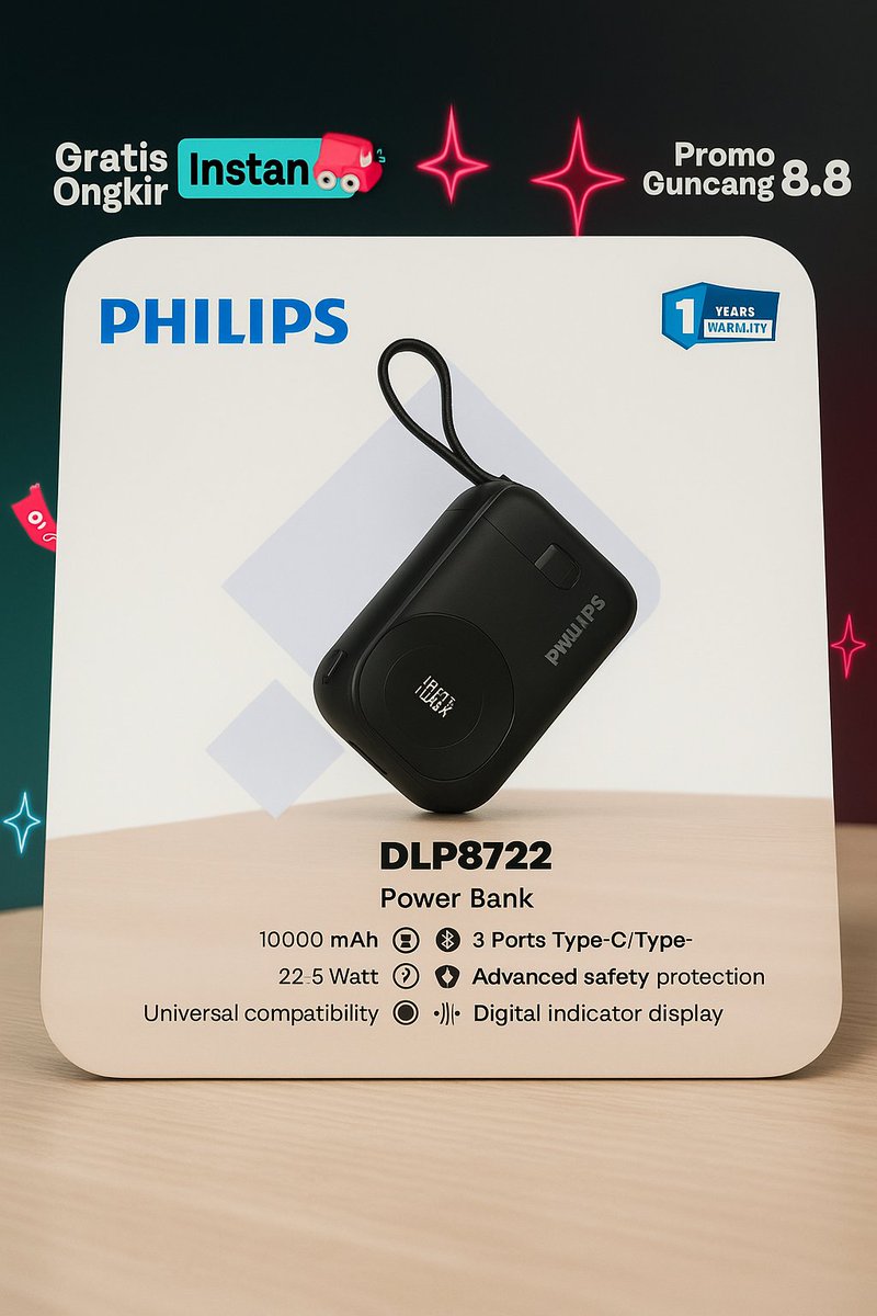 KickB0's tweet photo. Bayangkan lagi nge-game, tiba-tiba baterai HP tinggal 2%.
Tenang, Philips DLP8722 siap jadi pahlawan.
3 port siap kasih daya, 10000 mAh buat maraton seharian, plus fast charging biar nggak nunggu drama.
Klik dan selamatkan HP-mu sekarang 🔋⚡
https://t.co/fAELzpAVxO https://t.co/Ba1CkHrj9b