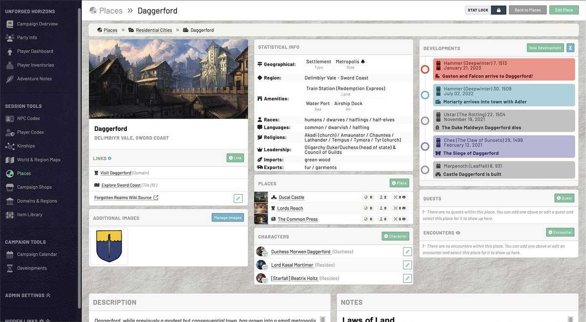 _chronica's tweet photo. We just deployed some great updates for Places! Your custom Place can now have stats, extra images, and links. Organize and world build, bringing your players further into your fantasy campaign! Our changelog: https://t.co/vvJxkmeeVd https://t.co/FhRrw8T02n