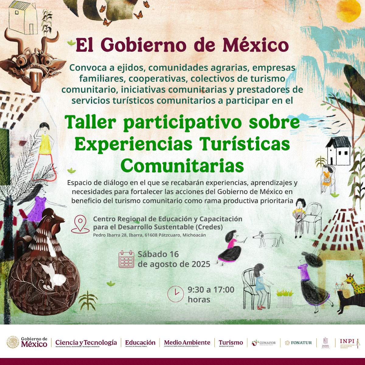 Sé parte del Taller Participativo sobre Experiencias Turísticas Comunitarias que convoca el Gobierno de México. 🤓

Este espacio de diálogo entre ejidos, comunidades agrarias, empresas familiares y cooperativas, entre otros, fortalece el Turismo Comunitario que se impulsa para la