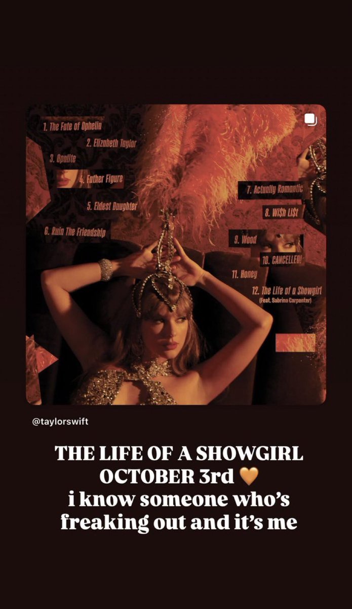 TSUpdating's tweet photo. 🚨| Sabrina Carpenter on being on featured on The Life of a Showgirl:

LTHE LIFE OF A SHOWGIRL
OCTOBER 3rd 🧡
i know someone who's freaking out and it's me https://t.co/iuOfEnYGnU