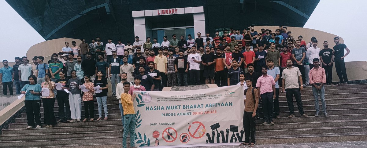 As per direction of <a href="/EduMinOfIndia/">Ministry of Education</a>, and part of national anti-drug campaign directed by <a href="/MoHFW_INDIA/">Ministry of Health</a> and in alignment with the Nasha Mukt Bharat Abhiyan’s 5th anniversary, <a href="/IIITBhagalpur/">IIIT Bhagalpur</a> organized a mass pledge-taking ceremony against drug abuse on 13-08-2025.