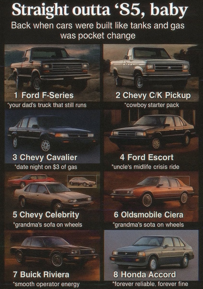 DagobertoRK's tweet photo. Which one you pullin’ up in for the Blockbuster run? 📼

#80sCars #RetroFlex #MallParkingLotVibes #ClassicCars https://t.co/n11P25T04U