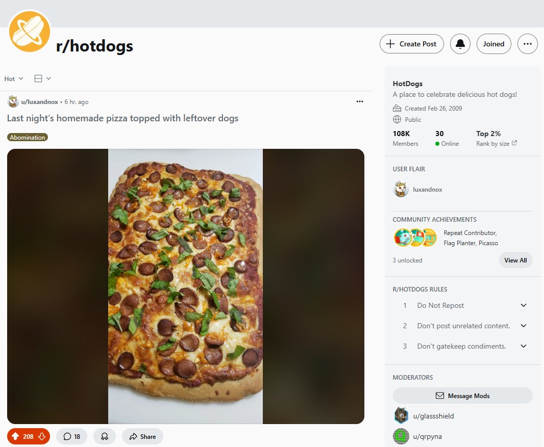 lux has achieved full control of the hot dog subreddit
I repeat, total domination