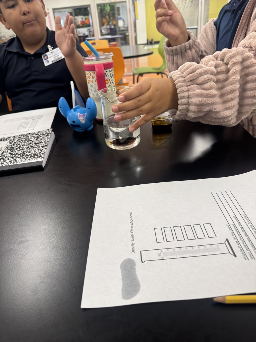 Rocha_MVE's tweet photo. Today my scholars were able to engage in a density lab to observe how mixtures of  liquids interact with other liquids.
#togetherweconquer #scienceinvestigations https://t.co/VWXAR7Jflb