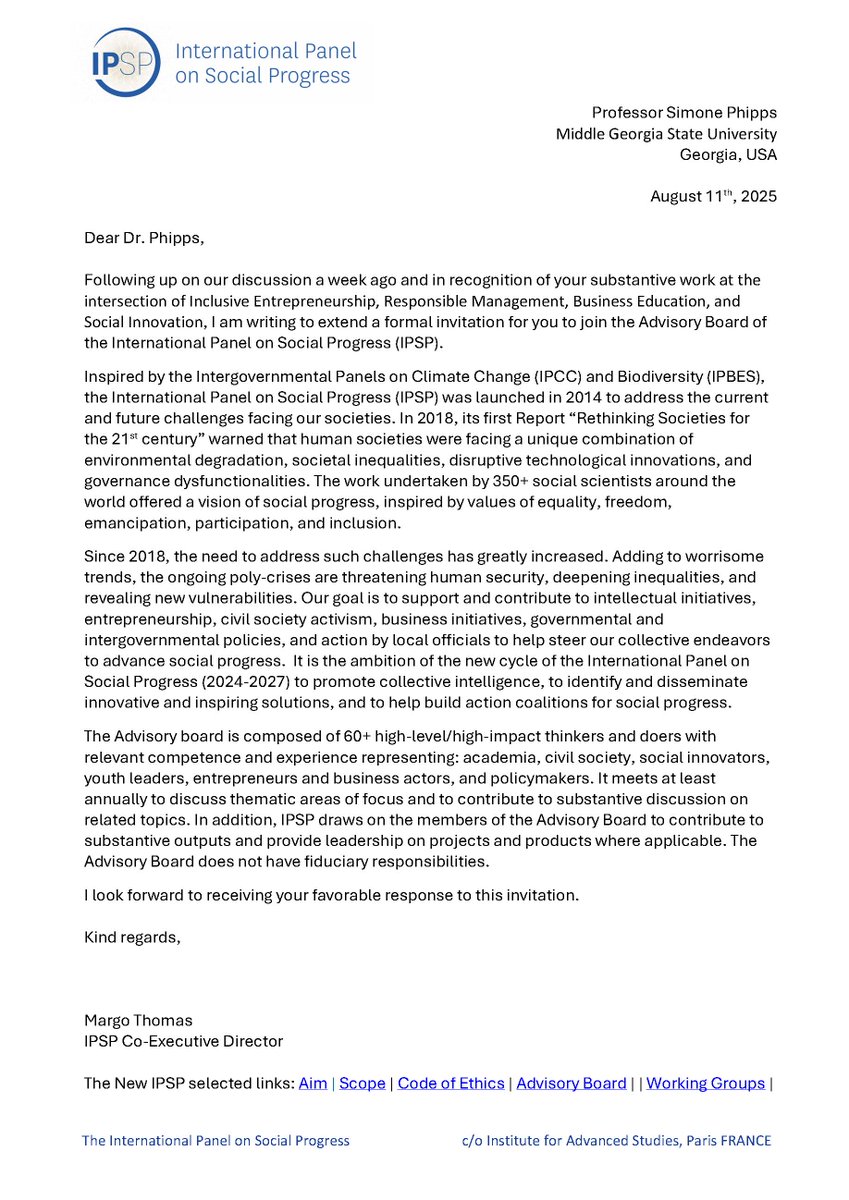 Excited to have been invited to join the Advisory Board of <a href="/ipsprogress/">IPSP</a> to contribute to their collective work, especially in the areas of #Entrepreneurship, Responsible #Management, Business Education, &amp; Social Innovation. Here's to social progress &amp; better societies globally.