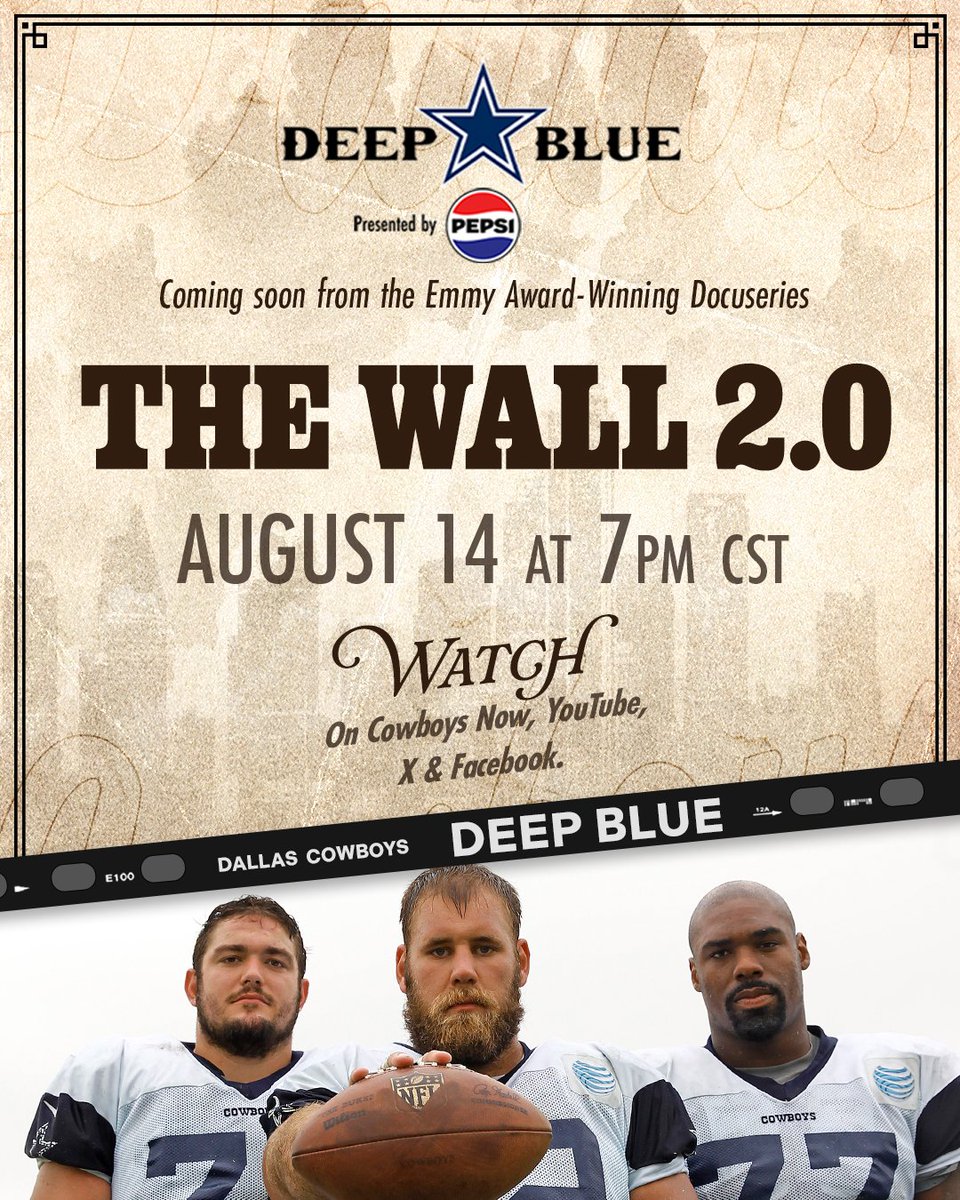 Dallas Cowboys (@dallascowboys) on Twitter photo New Deep Blue tomorrow ๐ฟ๐
The Wall 2.0 featuring Tyron Smith, Zack Martin, and Travis Frederick airs at 7pm CT on CBS11, Cowboys Now, X & YouTube
#DeepBlue | <a href="/pepsi/">Pepsi</a> New Deep Blue tomorrow ๐ฟ๐
The Wall 2.0 featuring Tyron Smith, Zack Martin, and Travis Frederick airs at 7pm CT on CBS11, Cowboys Now, X & YouTube
#DeepBlue | <a href="/pepsi/">Pepsi</a>