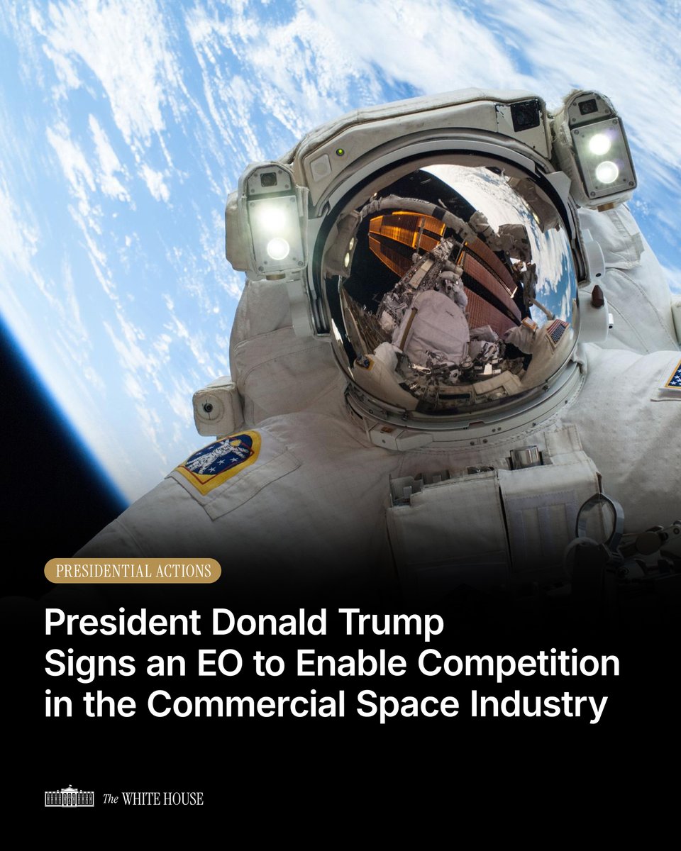 The White House (@whitehouse) on Twitter photo MAKE SPACE GREAT AGAIN 🇺🇸🚀
<a href="/POTUS/">President Donald J. Trump</a> has signed an Executive Order to streamline regulations and foster a competitive commercial space industry, ensuring the United States maintains its leading role in the commercial use of space. MAKE SPACE GREAT AGAIN 🇺🇸🚀
<a href="/POTUS/">President Donald J. Trump</a> has signed an Executive Order to streamline regulations and foster a competitive commercial space industry, ensuring the United States maintains its leading role in the commercial use of space.